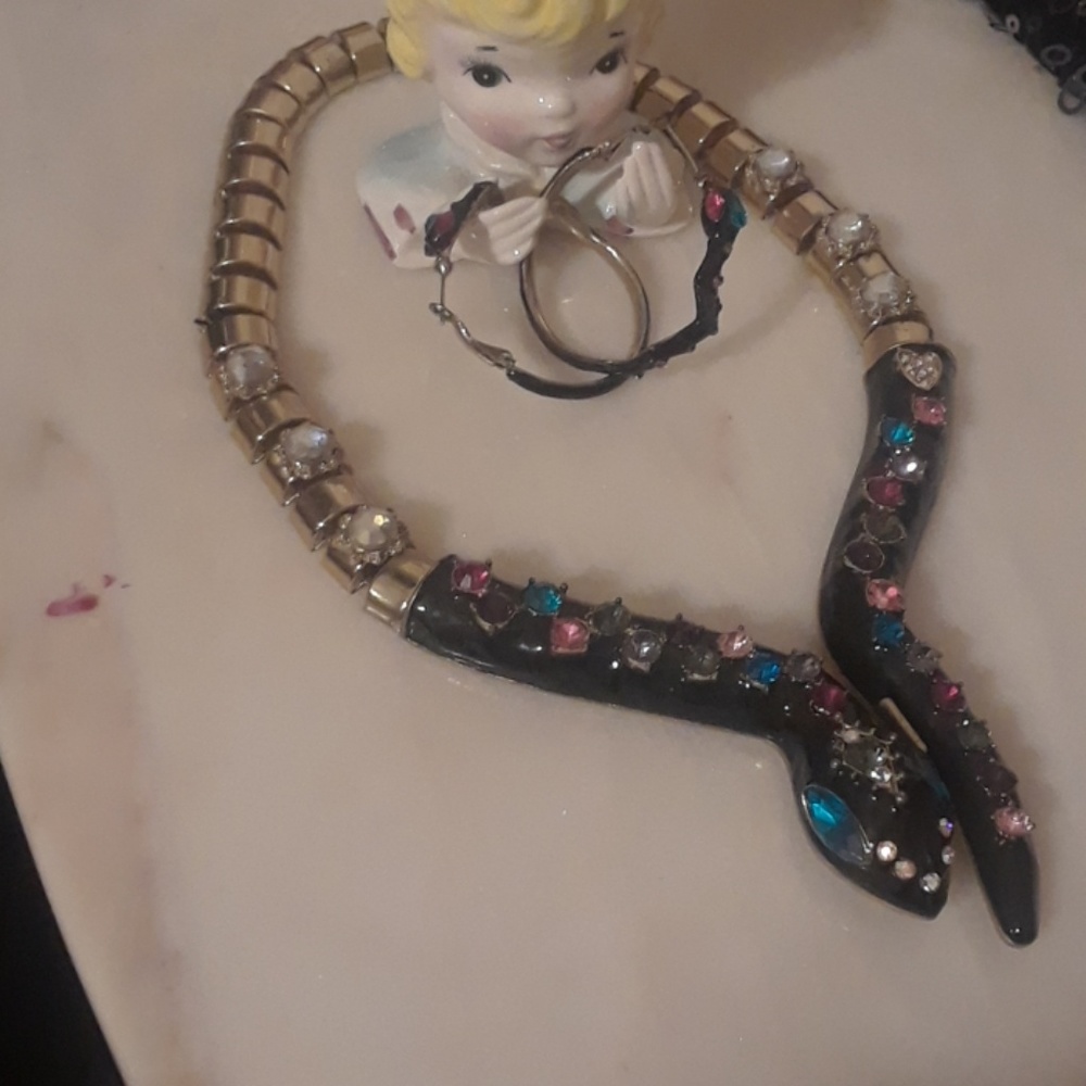 Betsey John snake Neclace and hoop earrings